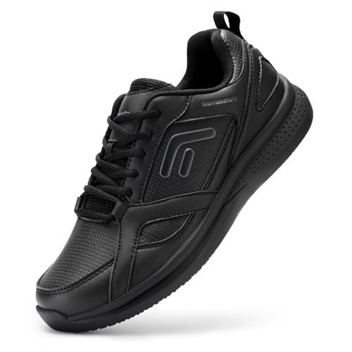 FitVille Arbeitsschuhe Herren Extra Breit rutschfeste Schuhe Kochschuhe Wasserdicht Walkingschuhe Leicht Freizeitschuhe Laufsohle Dämpfung Non-Slip Sportschuhe,Schwarz,41 EU,Weit von FitVille