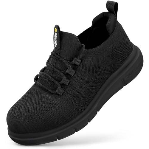 FitVille Arbeitsschuhe Herren Extra Weite Sicherheitsschuhe Sportlich rutschfest Stahlkappenschuhe Leicht Atmungsaktive Schutzschuhe Arbeitsturnschuhe Safety Shoes, Pures Schwarz, 41 EU X-Weit von FitVille