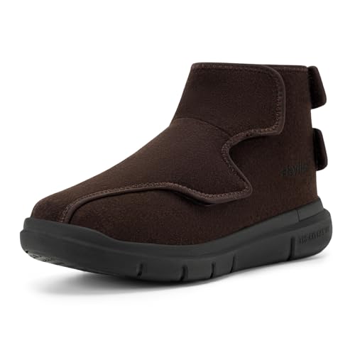 FitVille Breit Hausschuhe Herren Warm Gefüttert Winterstiefel Lammfell Braun 42.5 EU Weit von FitVille