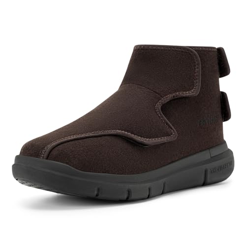 FitVille Winterschuhe Herren Extra Weit Winterstiefel mit Klettverschluss Warme Herrenstiefel Gefütterte Winterboots Senioren Hausschuhe Bequeme Pflegeschuhe Outdoor Winter Shoes Braun EU 43 Weit von FitVille