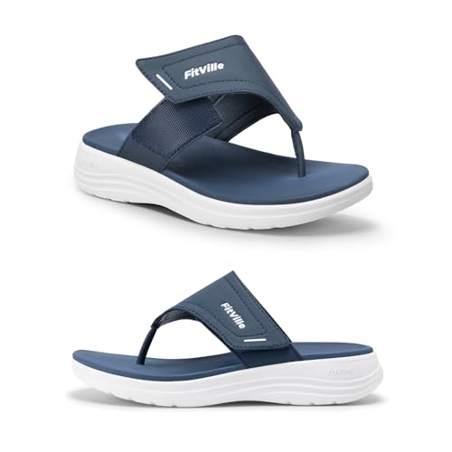FitVille Breit Zehentrenner Sandalen Damen mit Absatz Weich Bequem Meer Pool Strand Outdoor Blau 37 EU Weit von FitVille