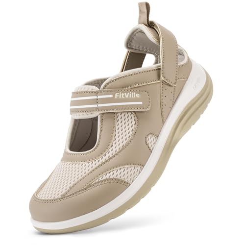 FitVille Breite Damenschuhe fuer weite Fusse Bequem Senioren Mary Jane Sandalen Khaki 40 EU Weit von FitVille