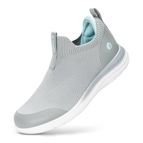 FitVille Extra Breite Slip on Sneaker Damen Freihändige Walkingschuhe Atmungsaktive Turnschuhe Schlupfschuhe Bequeme Sportschuhe Fitnessschuhe Joggingschuhe Outdoor Gym Grau EU 39.5 Weit von FitVille