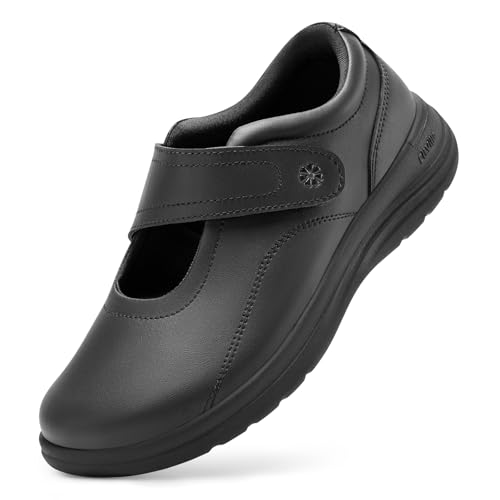 FitVille BriskWalk Elite V8 Extra Weit Freizeit Schuhe mit Klettverschluss für Damen Leder Schwarz 39 EU X-Weit von FitVille