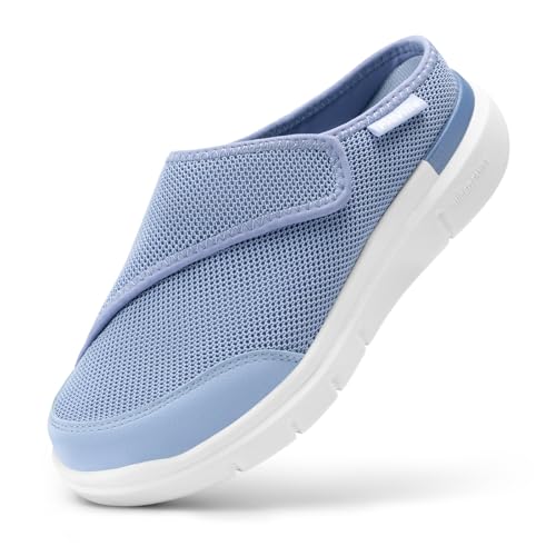 FitVille Damen Diabetiker Hausschuhe mit Klettverschuß extra weit Easy Top Slipper V5 mit Wechselfußbett für dicke Füße Blau weite 6.5 von FitVille