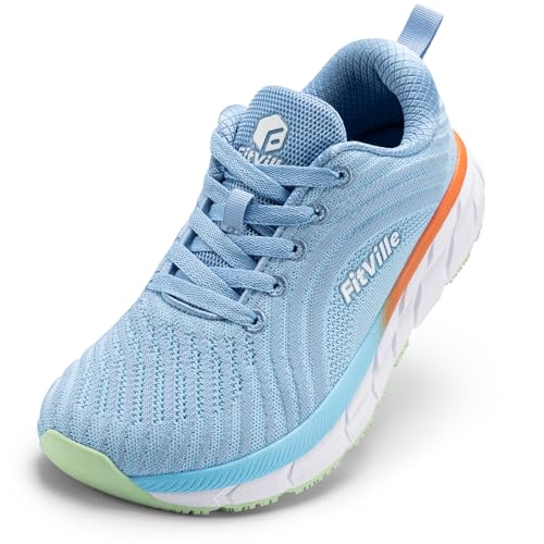 FitVille Damen Laufschuhe Weit Turnschuhe Atmungsaktiv Sportschuhe Leichte Barfußschuhe Joggingschuhe Sneaker Bequeme Walking Schuhe Breite Füße,Blau,42 EU,Weit von FitVille
