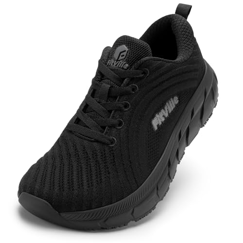 FitVille Damen Laufschuhe Weit Turnschuhe Atmungsaktiv Sportschuhe Leichte Barfußschuhe Joggingschuhe Sneaker Bequeme Walking Schuhe Breite Füße,Schwarz,39.5 EU,Weit von FitVille