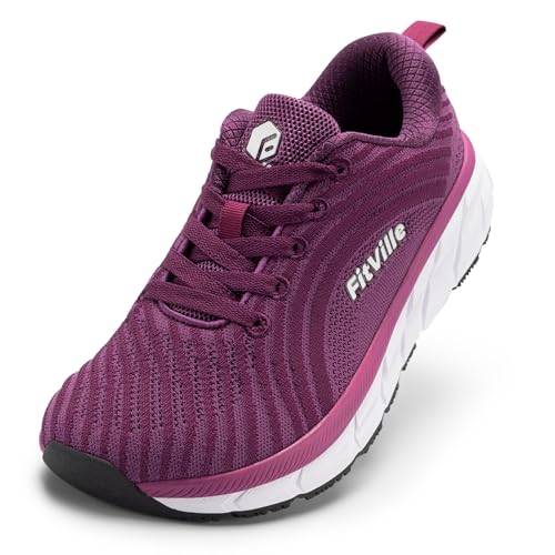 FitVille Damen Laufschuhe Weit Turnschuhe Atmungsaktiv Sportschuhe Leichte Barfußschuhe Joggingschuhe Sneaker Bequeme Walking Schuhe Breite Füße,Violett,39.5 EU,Weit von FitVille
