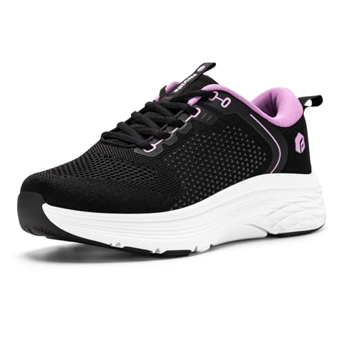 FitVille Damen Sneaker Walking Schuhe Breit Laufschuhe Weite Sportschuhe Atmungsaktiv Turnschuhe rutschfeste Leichtgewichts Straßenlaufschuhe Outdoor Fitness Jogging Schwarz/Lavendel 39.5 EU von FitVille
