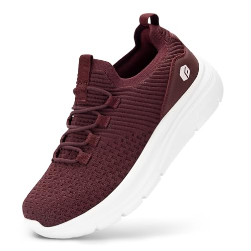 FitVille Damen Walkingschuhe Extra Weit Slip On Sneaker mit Dicker Sohle Atmungsaktive Joggingschuhe Outdoor Gym Schlüpfen Schuhe für breite Füße,Rot,38 EU,X-Weit von FitVille
