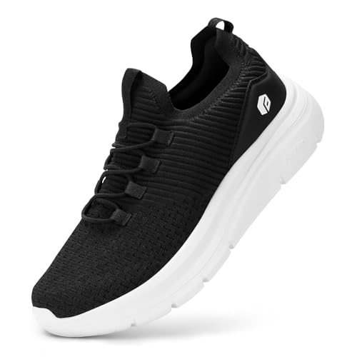 FitVille Damen Walkingschuhe Extra Weit Slip On Sneaker mit Dicker Sohle Atmungsaktive Joggingschuhe Outdoor Gym Schlüpfen Schuhe für breite Füße,Schwarz,39 EU,Weit von FitVille