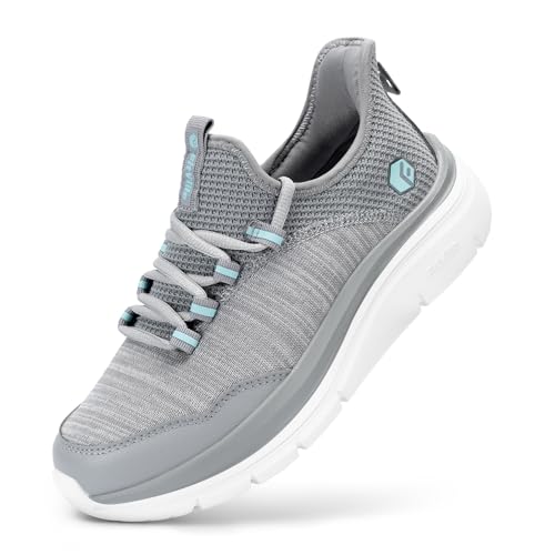 FitVille Extra Weit Walkingschuhe Damen Slip On Sneakers Leichte Joggingschuhe Bequeme Sportschuhe Atmungsaktiv Freizeitschuhe Fitness Schlüpfen Schuhe für Breite Füße,Grau,35.5,Weit von FitVille