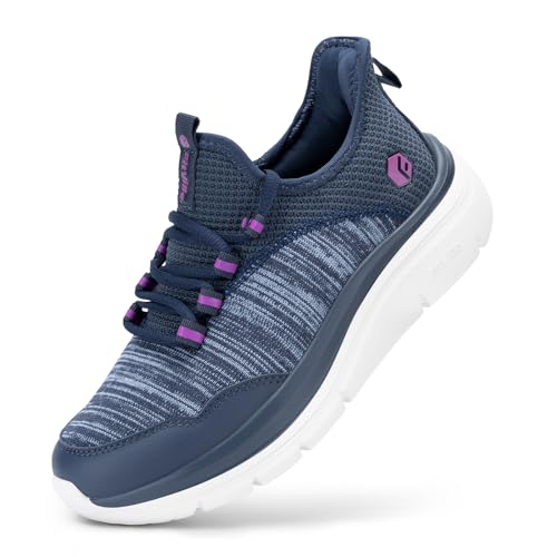 FitVille Damen Slip On Sneakers Extra Weit Sportschuhe Atmungsaktiv Walkingschuhe Leichte Turnschuhe Bequeme Schlupfschuhe Fitnessschuhe für Breite Füße,Navy blau,37,X-Weit von FitVille