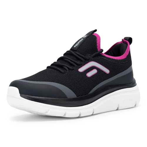 FitVille Damen Walkingschuhe Extra Weite Freizeitschuhe Atmungsaktiv Turnschuhe Leicht Joggingschuhe Sportschuhe Slip On Sneaker mit Dicker Sohle Bequeme Damenschuhe,Schwarz,41,X-Weit von FitVille