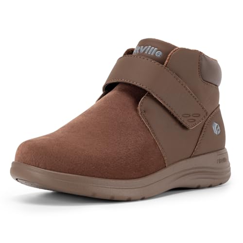 FitVille Damen Winterstiefel Extra Weit Trendige Schneestiefel mit Klettverschluss Kurzschaft Stiefel Rutschfest Winterboots Warm Gefüttert Kaffee 37 EU Weit von FitVille