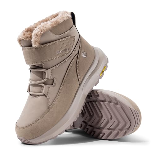 FitVille Damen Winterstiefel Extra Weit Winterschuhe Wasserdicht Warm Gefütterte Schneestiefel Winter Kurzschaft Stiefel Breit Outdoor Rutschfeste Stiefel Boots,Beige,42 EU,X-Weit von FitVille