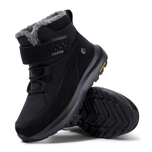 FitVille Damen Winterstiefel Extra Weit Winterschuhe Wasserdicht Warm Gefütterte Schneestiefel Winter Kurzschaft Stiefel Breit Outdoor Rutschfeste Stiefel Boots,Schwarz,41 EU,X-Weit von FitVille