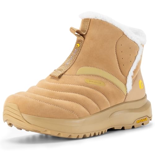 FitVille Damen Winterstiefel Extra Weit Winterschuhe Wasserdicht Warm gefütterte Schneestiefel mit Klettverschluss Breite Kurzschaft Stiefel Winter Boots Schuhe,Braun,40,X-Weit von FitVille