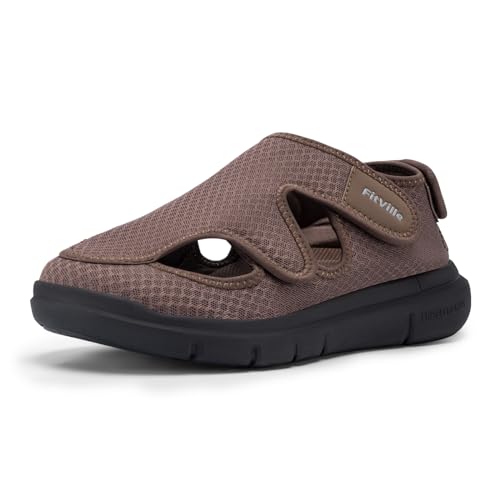 FitVille Diabetiker Sandalen Herren Extra Weit Geschlossene Zehensandalen Orthopädische Schuhe mit Klettverschluss Sommer Freizeitschuhe Bequem Rehaschuhe für Geschwollen Füße,Braun,49 EU,Weit von FitVille