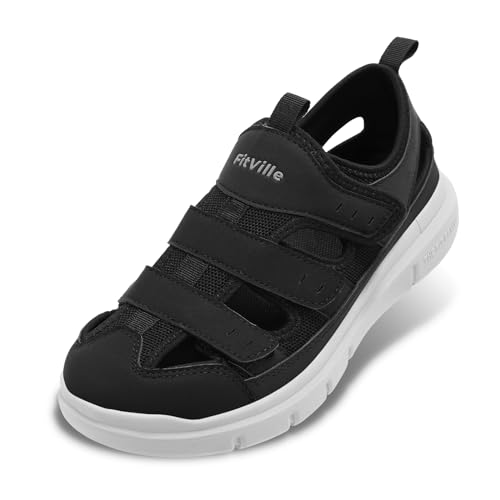 FitVille Diabetiker Sandalen Herren Extra Weit Orthopädische Schuhe mit Klettverschluss Verstellbare Gesundheitsschuhe Bequemer Rehaschuhe für Senioren Schuhe für Geschwollene Füße,Schwarz,44 EU,Weit von FitVille