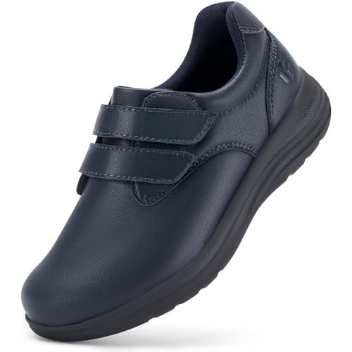 FitVille Diabetiker Schuhe Damen Extra Weit Leder Schuhe Hausschuhen Orthopädische Schuhe mit Klettverschluss Verstellbare Bequemer Elegant Walkingschuhe für Geschwollene Füße Blau 39 EU X-Weit von FitVille