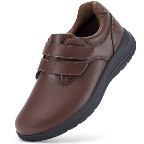 FitVille Diabetiker Schuhe Damen Extra Weit Leder Schuhe Hausschuhen Orthopädische Schuhe mit Klettverschluss Verstellbare Bequemer Elegant Walkingschuhe für Geschwollene Füße Kastanie 38.5 EU X-Weit von FitVille