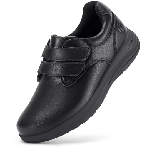 FitVille Damen Diabetiker Schuhe Weit Extra Weit Leder Hausschuhen Orthopädische Schuhe mit Klettverschluss Verstellbare Bequemer Elegant Walkingschuhe für Geschwollene Füße Schwarz 39 EU Weit von FitVille