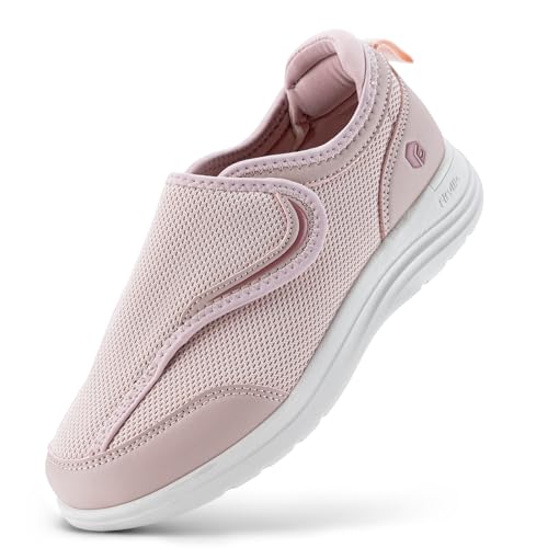 FitVille Extra Weit Senioren Hausschuhe Damen Gesundheitsschuhe mit Klettverschluss Bequeme Sneaker Verbandsschuhe mit Fußgewölbestütze Blassrosa 40 EU X-Weit von FitVille