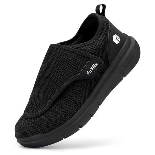 FitVille Diabetiker Schuhe Herren Extra Weit Gesundheitsschuhe Herren mit Klettverschluss Einstellbar Walking Schuhe für Geschwollene Füße Schwarz 47 EU X-Weit von FitVille