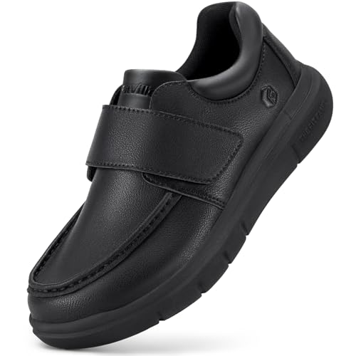 FitVille Diabetiker Schuhe Herren Extra Weit Leder Schuhe Orthopädische Schuhe mit Klettverschluss Verstellbare Hausschuhe Bequemer Lässige Business für Geschwollene Füße Schwarz 46.5 EU Weit von FitVille