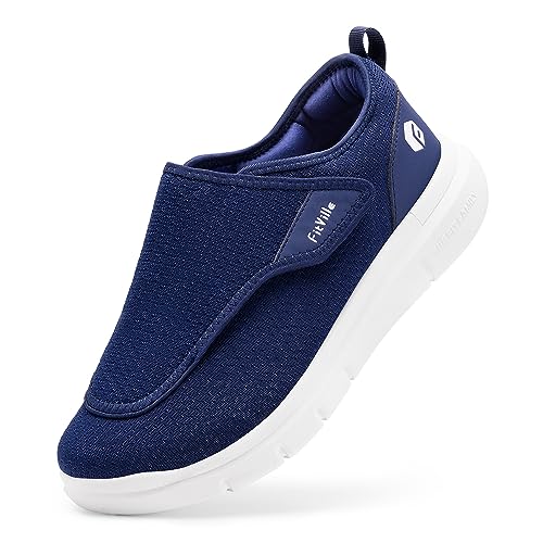FitVille Schuhe Herren 4e Hausschuhe mit Klettverschluss für Breite Füße Blau 46 EU X-Weit von FitVille