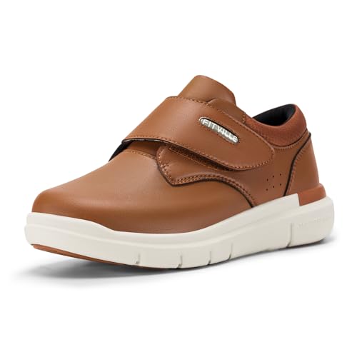 FitVille Extra Breite Lederschuhe Herren mit Klettverschluss Reha Schuhe Business Casual Arbeitsschuhe Bequeme Gesundheitschuhe Pflegeschuhe für Breite Füße Orange 44.5 X-Weit von FitVille