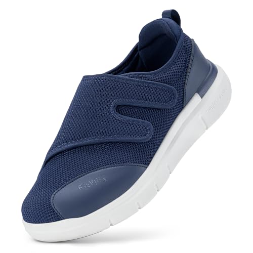 FitVille Extra Weite Reha-Schuhe Herren mit Klettverschluss Einstellbar Walking Schuhe für empfindliche Füße Senioren Pflege Hausschuhe Verbandschuhe Gesundheitsschuhe Mitternachtsblau 44 EU X-Weit von FitVille