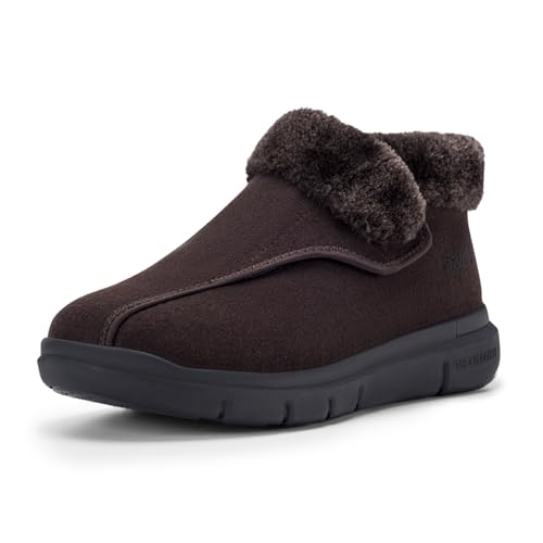 FitVille Diabetiker Schuhe Herren Winterstiefel Extra Weit mit Klettverschluss Bequem Warm Gesundheitsschuhe für Geschwollene Füße Sirup Braun 42.5 EU X-Weit von FitVille