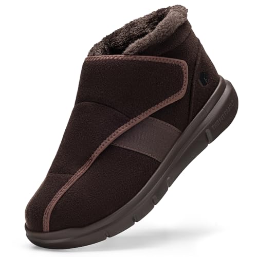 FitVille Extra Breit Winterschuhe mit Klettverschluss Herren Winterstiefer Warme Pflegeschuhe Seniorenschuhe Rutschfeste Winter Shoes Hausschuhe Gesundheitschuhe für Breite Füße Braun EU 50 Weit von FitVille