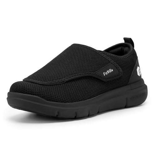 FitVille Diabetikerschuhe Damen Hallux weit Gesundheitsschuhe Damen mit Klettverschluss Schwarz 35.5 EU Weit von FitVille