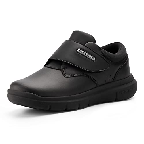 FitVille EasyTop Diabetiker Schuhe Herren Orthopädischer Diabetiker Hausschuhe mit Klettverschluss Weich Lässige Business Sneaker Lederschuhe Walkingschuhe Schwarz 42 EU Weit von FitVille