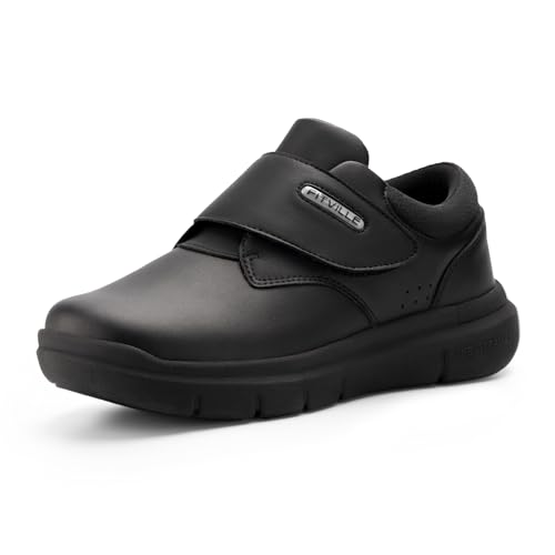FitVille EasyTop Schuhe Herren Hausschuhe mit Klettverschluss Weich Lässige Business Sneaker Lederschuhe Walkingschuhe Schwarz 42.5 EU Weit von FitVille