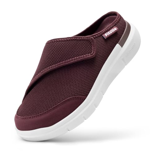FitVille Extra Breit Hausschuhe Damen mit Klettverschluss Halbschuhe Slipper Burgunderrot 41 EU X-Weit von FitVille