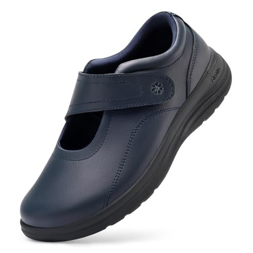 FitVille Extra Breit Schuhe Weite h Damen Hausschuhe Geschlossen für Senioren mit Klettverschluss 38.5 EU X-Weit Blau von FitVille