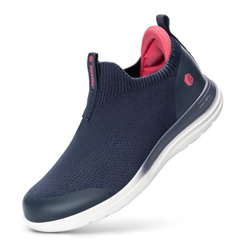 FitVille Extra Breite Walkingschuhe Slip on Sneaker Damen Atmungsaktive Turnschuhe Leichte Sportschuhe Freihändige Schlupfschuhe Bequeme Damenschuhe Fitness Jogging Outdoor Gym Blau EU 39 Weit von FitVille