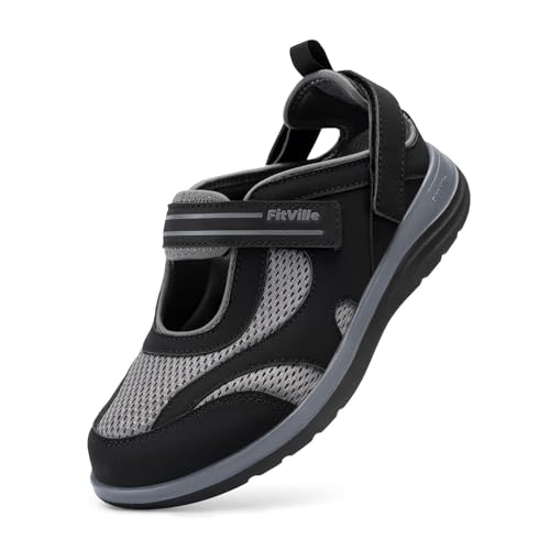 FitVille Extra Weit Senioren Damenschuhe Sommer Bequem Casual Freizeitschuhe Stoffschuhe Hallux Outdoor Schwarz 38 EU X-Weit von FitVille