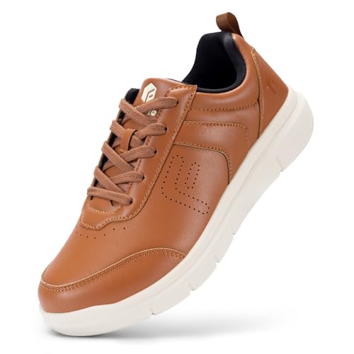 FitVille Extra Weit Freizeitschuhe Herren Superweiches Leder Sneaker Athletic Formal Classic Turnschuhe Business Lässige Sportschuhe Umweltfreundlich Atmungsaktiv Walkingschuhe Braun 40 EU Weit von FitVille