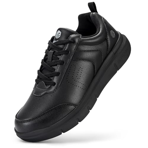 FitVille Extra Weit Freizeitschuhe Herren Superweiches Leder Sneaker Athletic Formal Classic Turnschuhe Business Lässige Sportschuhe Umweltfreundlich Atmungsaktiv Walkingschuhe Schwarz 41 EU X-Weit von FitVille