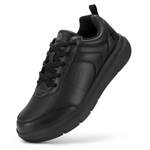 FitVille Extra Weit Freizeitschuhe Herren Superweiches Leder Sneaker Athletic Formal Classic Turnschuhe Business Lässige Sportschuhe Umweltfreundlich Atmungsaktiv Walkingschuhe Schwarz 50 EU X-Weit von FitVille