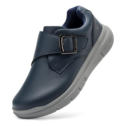 FitVille Extra Weit Freizeitschuhe Herren Turnschuhe mit Klettverschluss Leder Sneaker Walkingschuhe Klassische Businessschuhe Schnallenschuhe Oxford Blau 42.5 EU X-Weit von FitVille