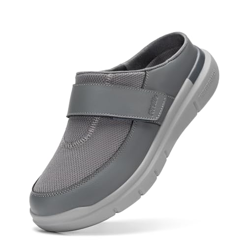 FitVille Extra Weit Hausschuhe Herren Senioren Slipper mit Klettverschluss Männer Pantoffeln Grau 48 EU Weit von FitVille