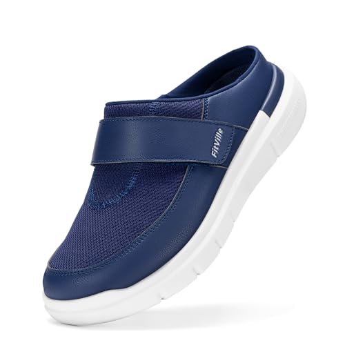 FitVille Extra Weit Hausschuhe Herren Senioren Slipper mit Klettverschluss Männer Pantoffeln Marineblau 49-50 EU Weit von FitVille