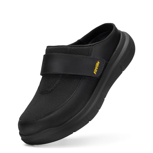 FitVille Extra Weit Hausschuhe Herren Senioren Slipper mit Klettverschluss Männer Pantoffeln Schwarz 46 EU Weit von FitVille