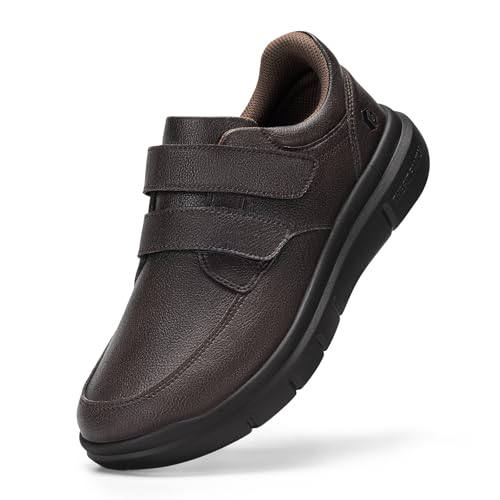 FitVille Extra Weit Herren Freizeitschuhe Business Casual Lederschuhe Bequeme Walkingschuhe Leichte Lässige Herrenschuhe,Dunkelbraun,50 EU,X-Weit von FitVille
